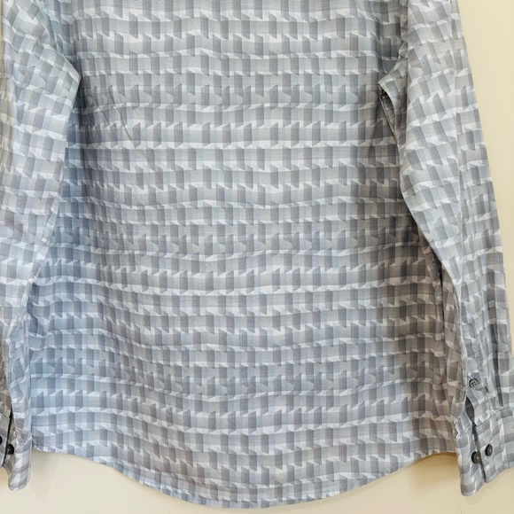 Alfani Button Front Long Sleeve Gray White Prisma Geo Print Causal Shirt Small - Picture 8 of 13